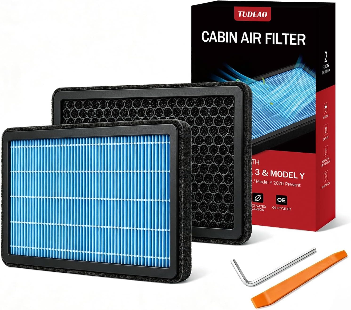 TUDEAO two-pack carbon Tesla Model 3 and Model Y cabin air filters