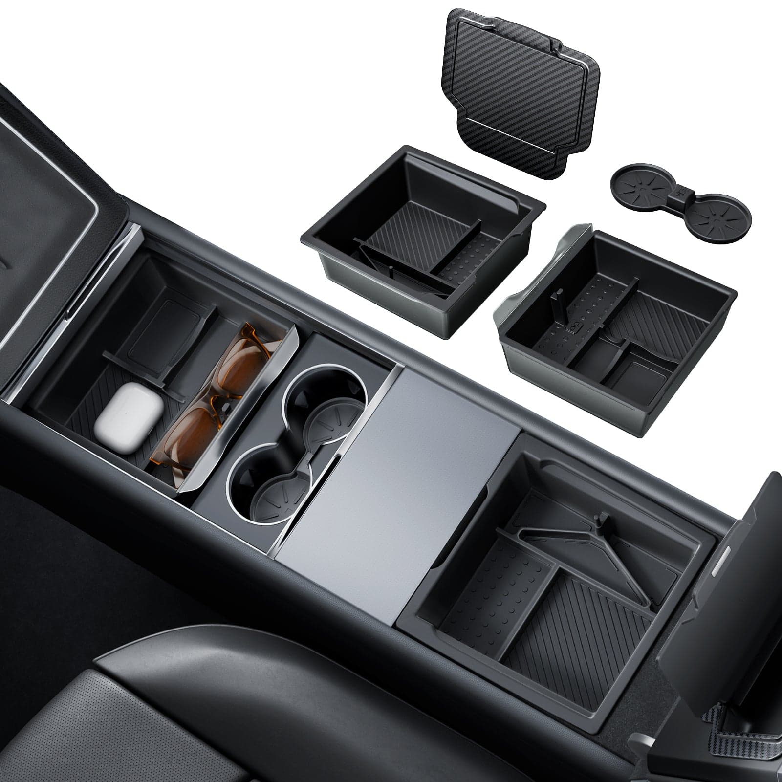 REEVAA 4-Piece Center Console Organizer Set for Tesla Model Y Juniper