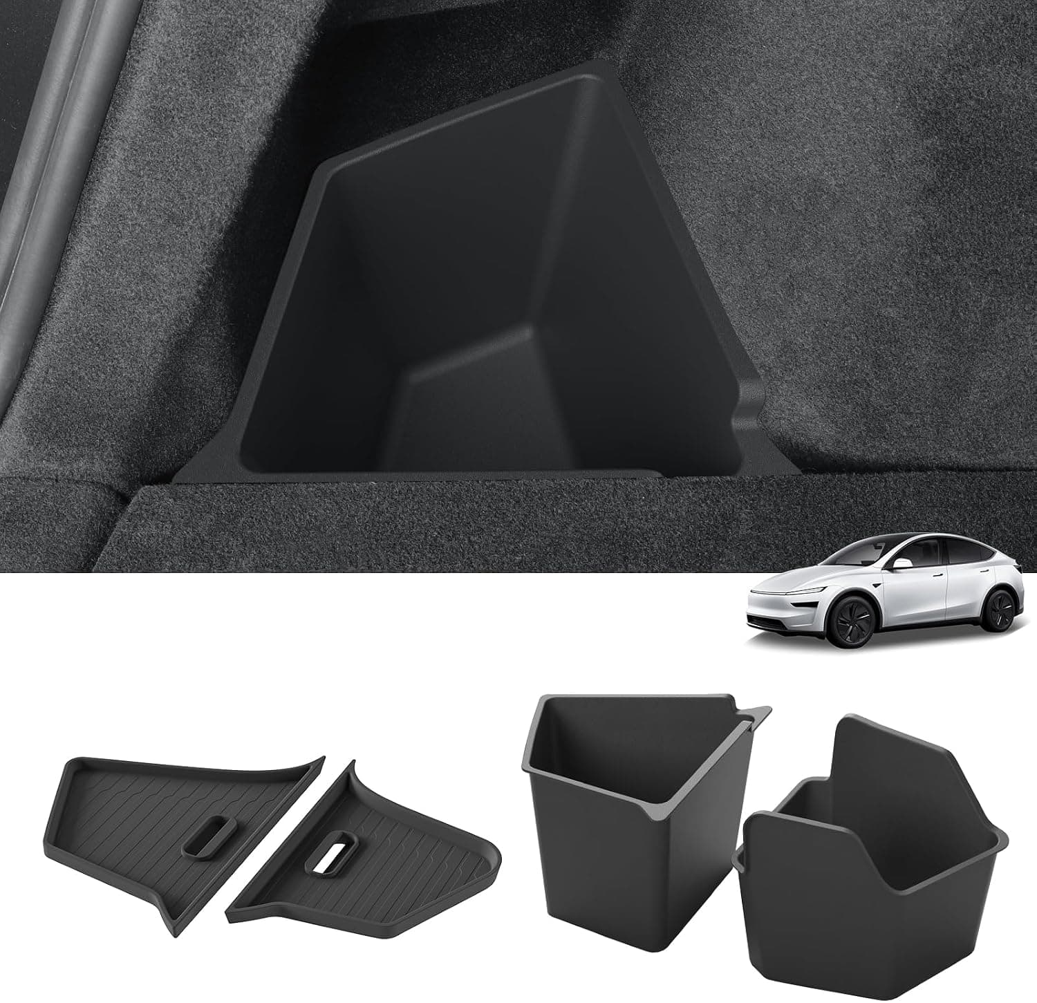 LUCKEASY TPE trunk side storage bins with lids for the Model Y Juniper