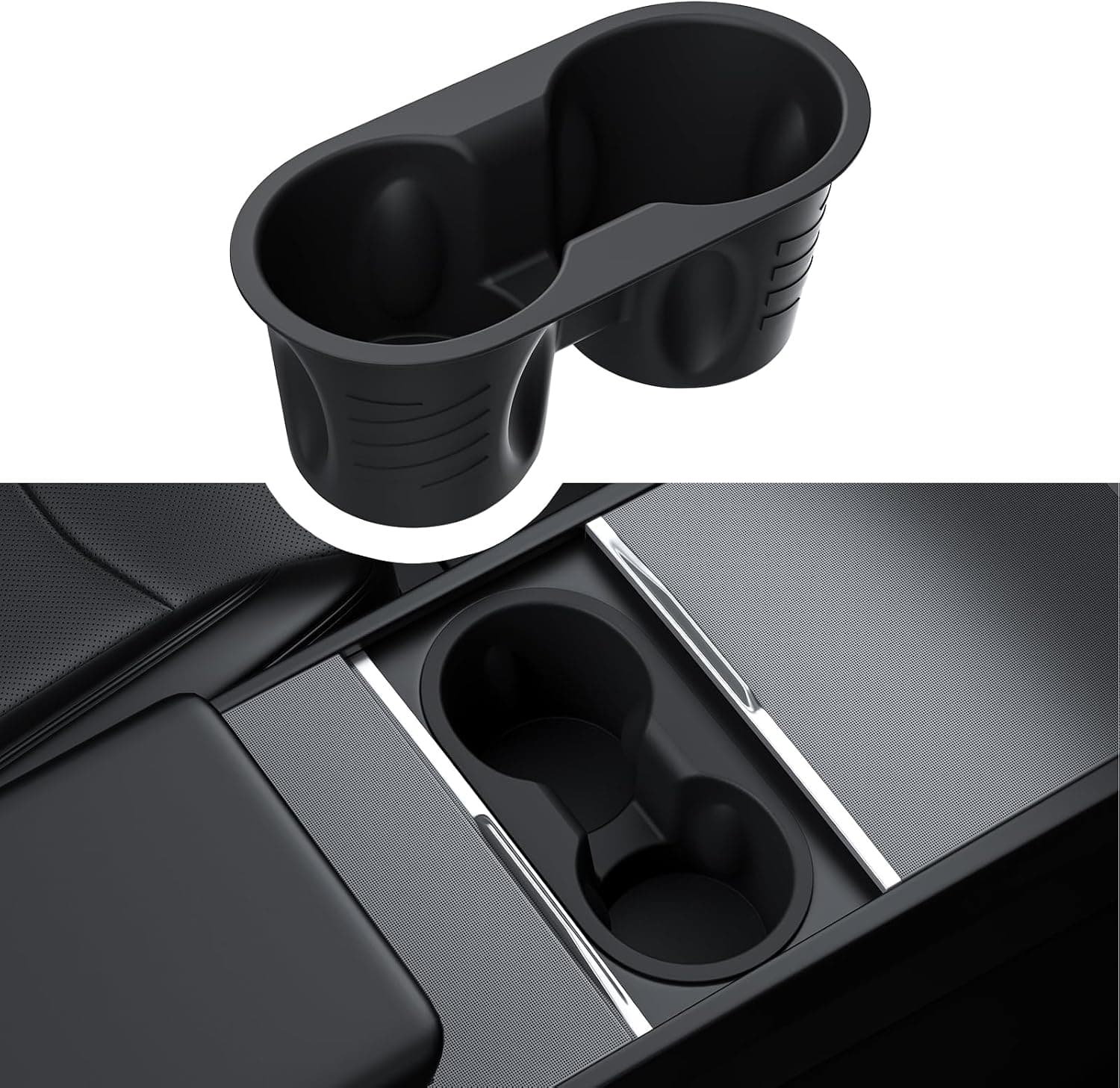 Motrobe silicone cup holder insert in a Tesla Model Y Juniper console