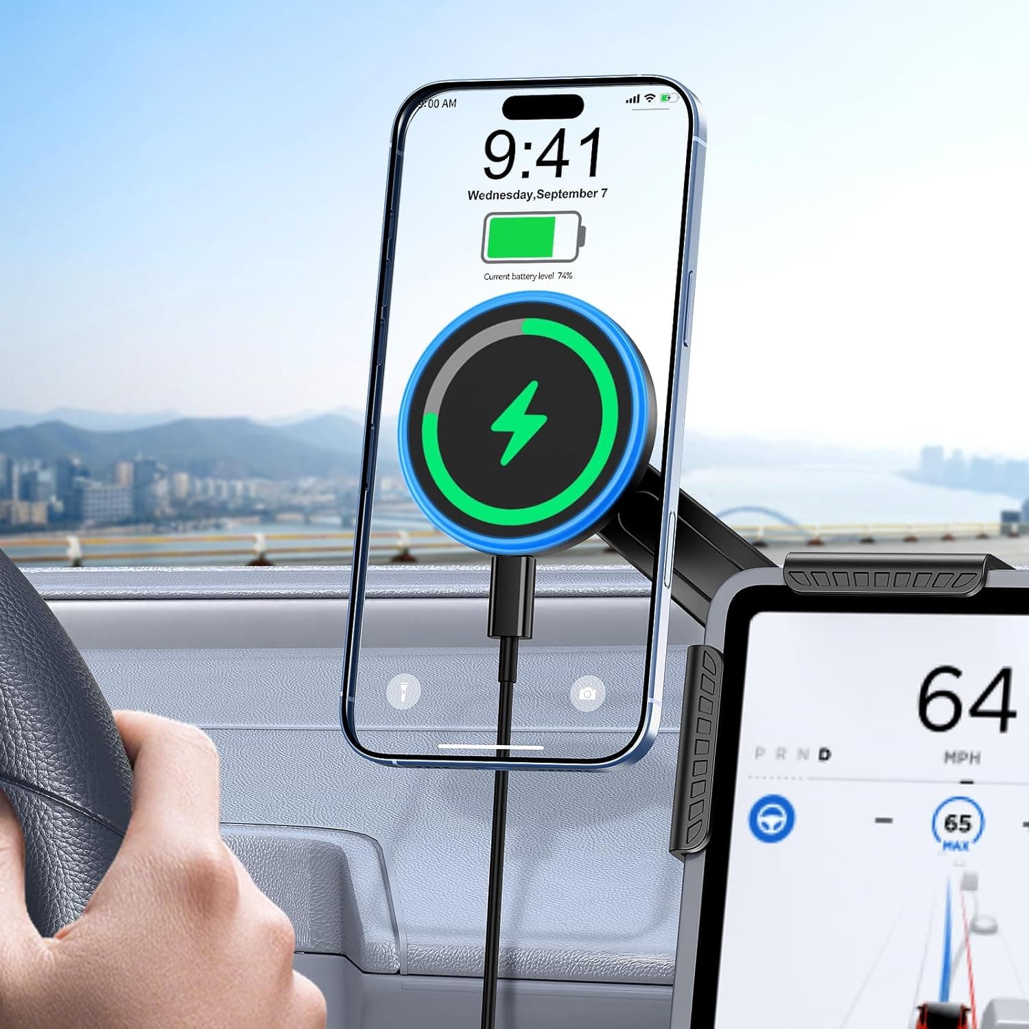 EVBASE Wireless Charger Phone Mount for Tesla Model Y Juniper