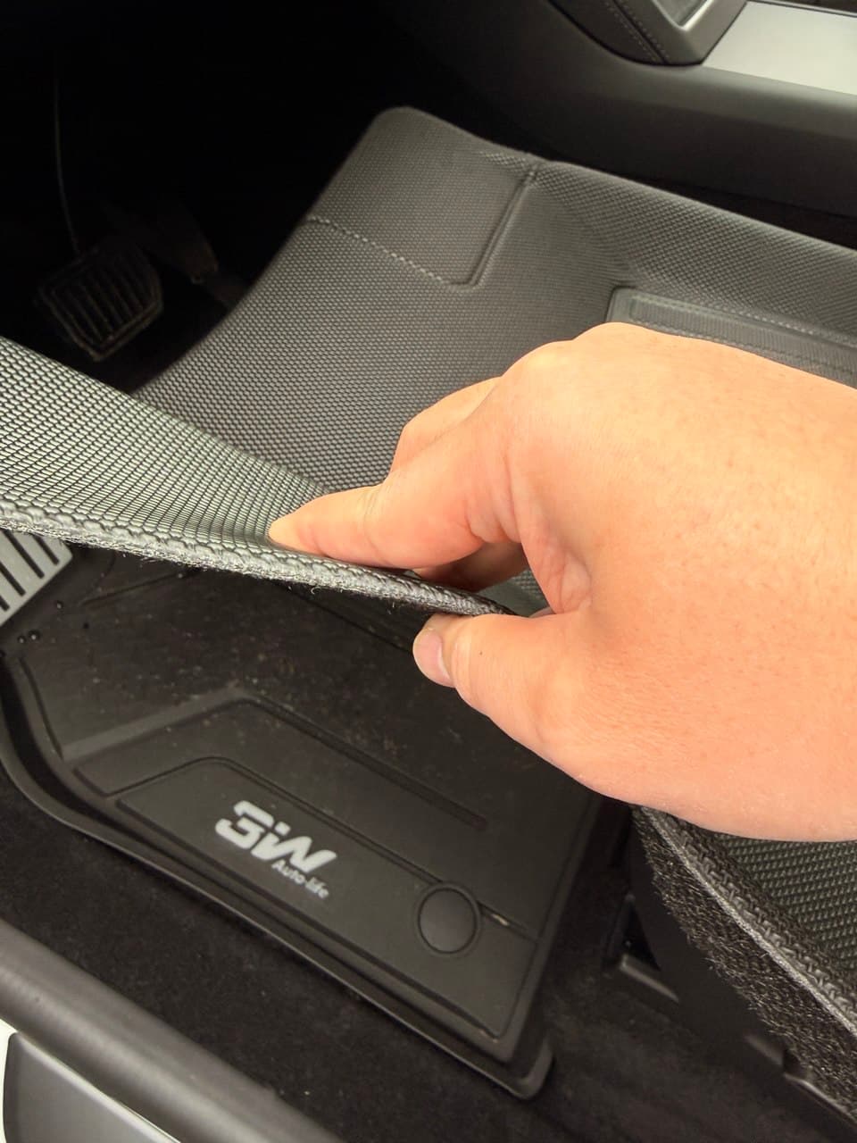 Side-by-side thickness comparison showing 3W mat depth versus another premium-priced competitor