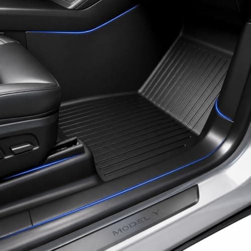 SUPER LINER floor liner shown fitted in a Tesla Model Y front footwell