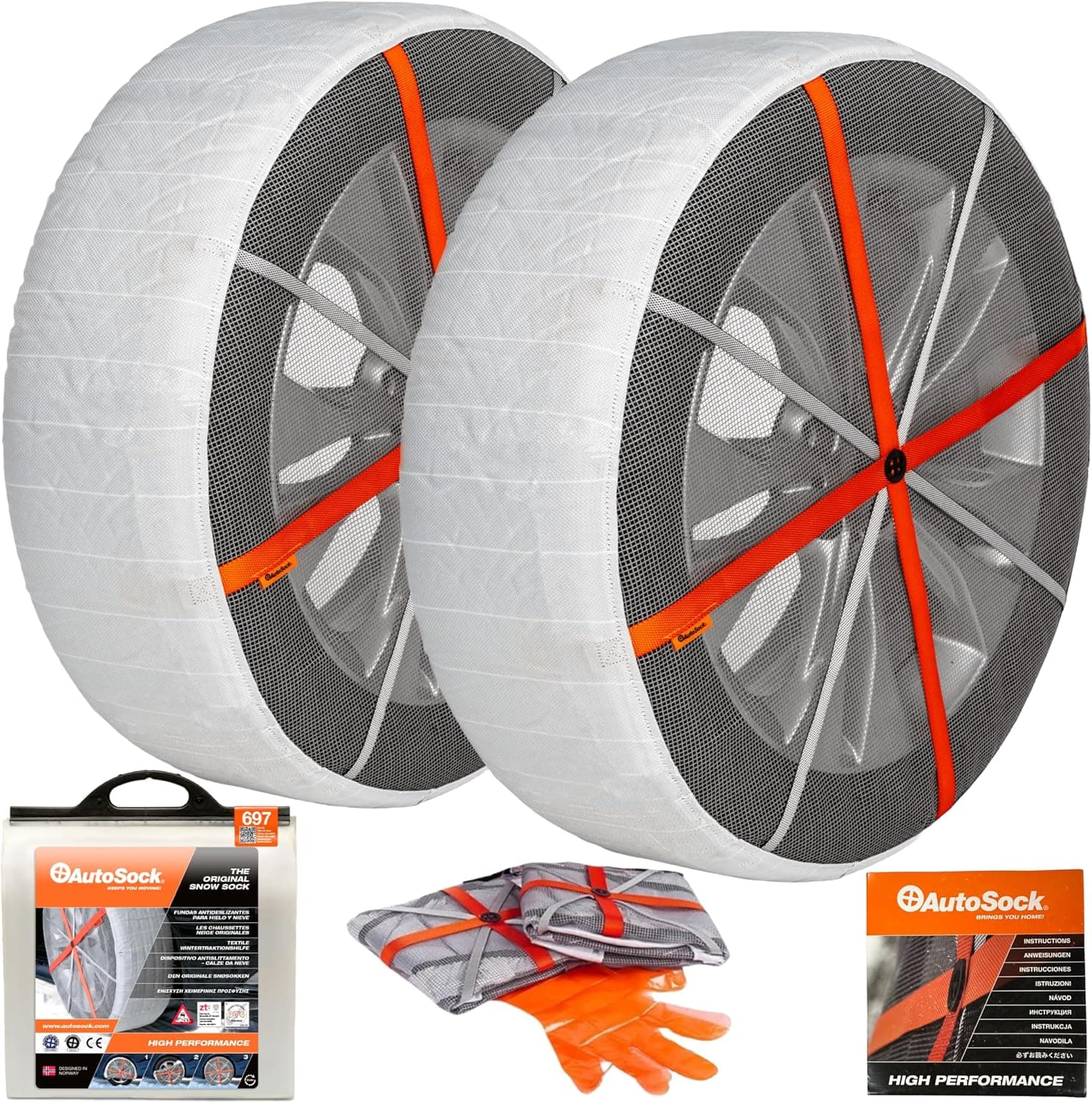 AutoSock HP697 snow socks pair with packaging