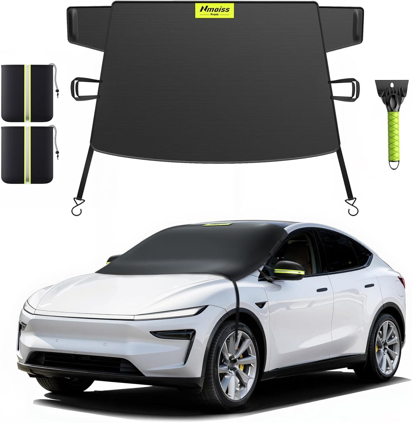 Nmoiss windshield snow cover with mirror covers and ice scraper on a Tesla Model Y