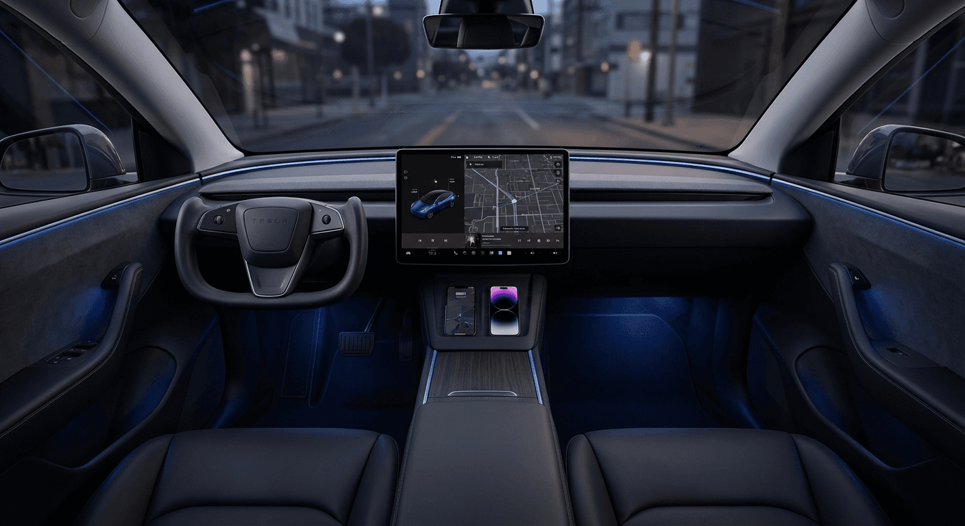 Tesla Model Y interior — charging status on screen